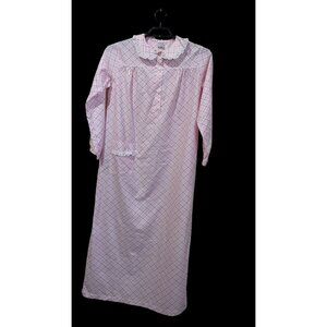 Vintage Carole Pink Nightgown M Pastel Cottagecore Coquette Long Sleeve Made USA